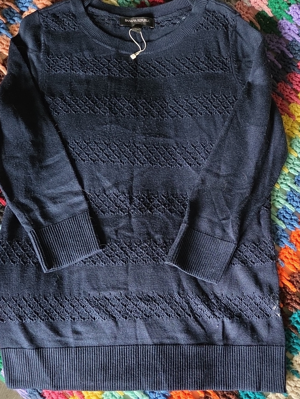 Banana Republic Navy Blue Crotchet Sweater Top. Size XS. NWOT.
